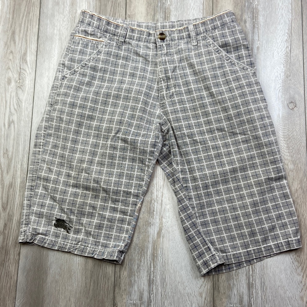 Burberry Brit Shorts Mens 28 Gray Beige Check Chino Flat Front Casual Men